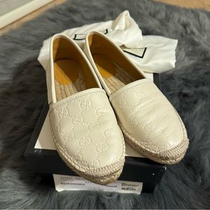 Gucci white GG leather espadrilles